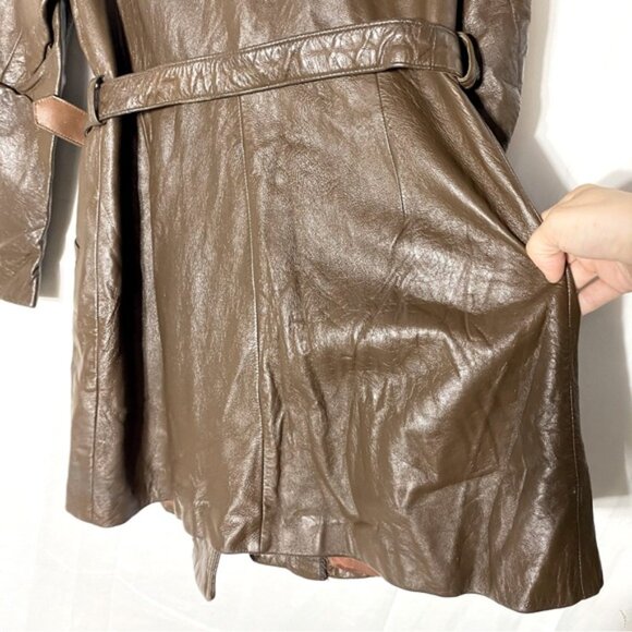 Vintage Brown Leather Belted Jacket XS - Picture 11 of 14